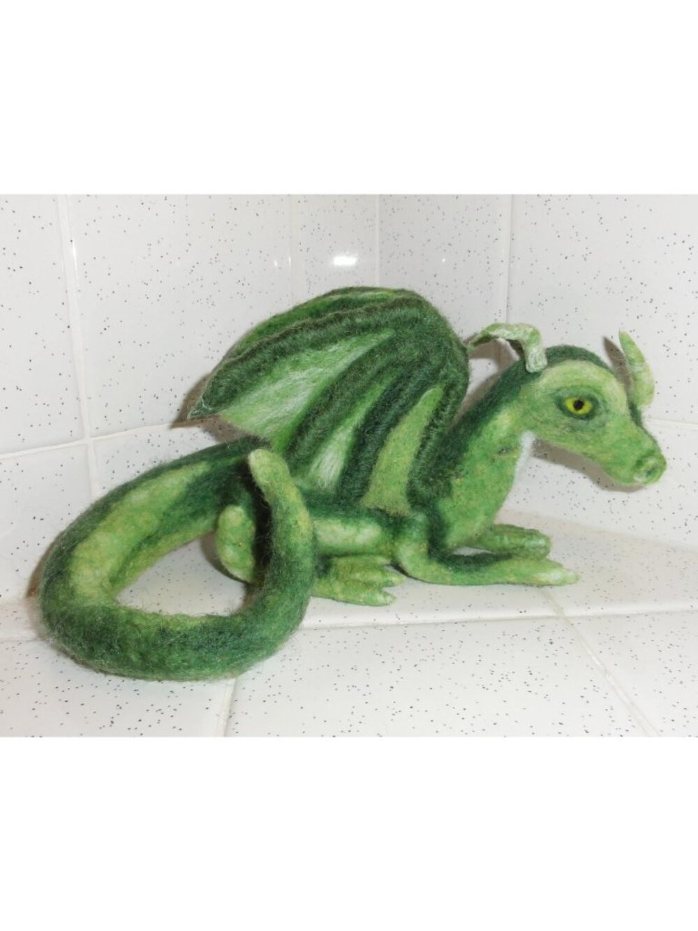 Handmade Needle Felting Green Dragon felted mythical animal hand crafted